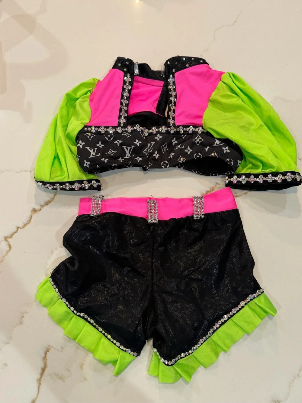 Designer inspired Neon Green, Hot Pink & Black Dance Two-Piece Set L*V*